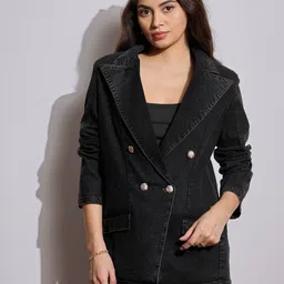 sassafras Women Solid Double Breasted Casual Blazer-picture-20