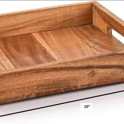 hrb handicrafts Wood Rectangular Serving Tray with Handles for Kitchen & Dining Tray Serving Set image 2