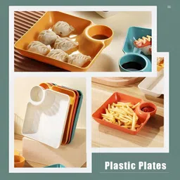 seenoz Colorful Square Snack Plate with Sauce Compartment for Kids & Families Chip & Dip Tray image 4
