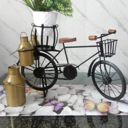 disoo fashions Mango Wood Cycle Miniature With Milk Cans In Black-picture-40