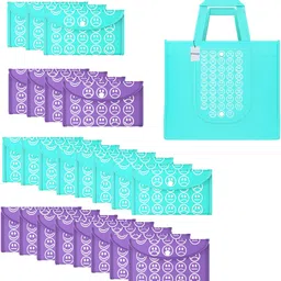 homestic Pack of 24 Smile Foldable Grocery/Shopping Bags For Women | Blue & Purple Pack of 24 Grocery Bags-picture-26