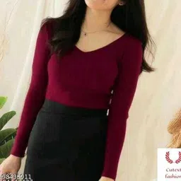 sonic fashion Casual Regular Sleeves Self Design Women Maroon Top-picture-16