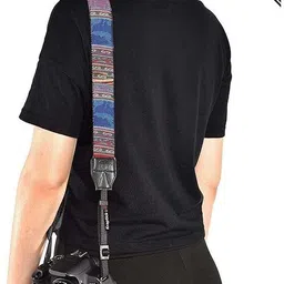 KRAPTICK Wolven Pattern Canvas Camera Neck Shoulder Strap Belt Compatible with All DSLR/SLR (Blue Stripe Pattern) Strap image 5