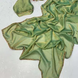 qvidya Self Design, Embellished Bollywood Tussar Silk Saree image 5