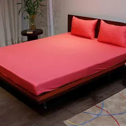 Orange Solid 300 TC Cotton Queen Sized Bed Sheets with 2 Pillow Covers by Zeba image 1