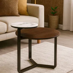 furnisto Minimalist Marble Top Walnut Solid Wood Coffee Table in Walnut Finish image 1