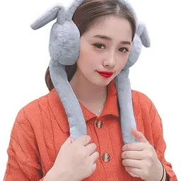 empoison Grey Winter Fluffy Earmuff | 3D Ears Fur Plush Ear Warmer (Ear Moving) Ear Muff image 2