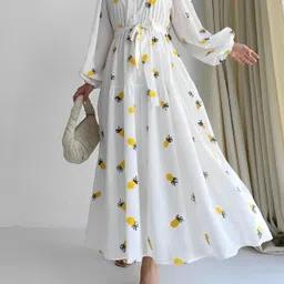 sirrowfab Women Maxi White, Yellow Full Length Dress-picture-18