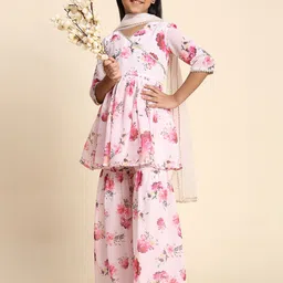 LOOKS AND LIKES Girls Floral Printed V-Neck A-Line Kurta with Sharara & With Dupatta-picture-40