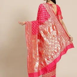 SARIYA Pink & Gold-Toned Woven Design Silk Blend Banarasi Saree image 2