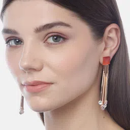 YouBella Red Gold-Plated Stone-Studded Contemporary Drop Earrings-picture-24