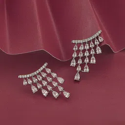 Carlton London Premium Rhodium-Plated CZ-Studded Contemporary Drop Earrings-picture-44