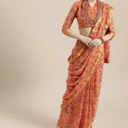 Saree mall Peach-Coloured & Red Printed Bagru Saree image 2