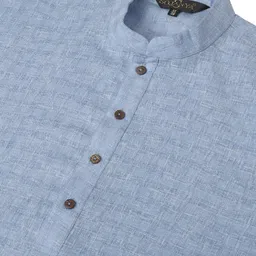 SOJANYA Men Blue & White Woven Design Kurta with Churidar image 3