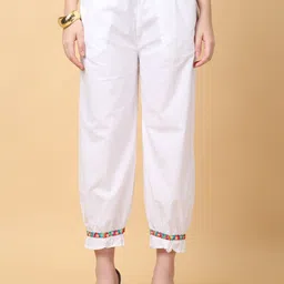 Laado - Pamper Yourself Women Embroidered Mid Rise Loose Fit Pure Cotton Salwar-image-49