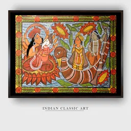 INDIAN CLASSIC ART Brown & Green Wood Folk Painting Wall Art-image-31