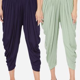 Clora Creation Women Pista Green & Navy Blue Pack of 2 Solid Dhoti Pants-picture-31