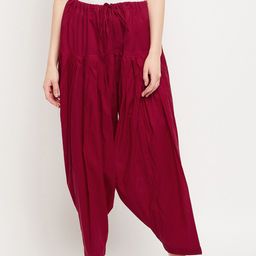 Clora Creation Women Maroon Solid Loose Fit Pure Cotton Patiala Salwar-picture-26