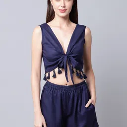 EROTISSCH Women Navy Blue Solid Beachwear Set-image-92