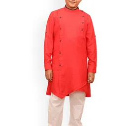 Manyavar Boys Red Angrakha Kurta with Pyjamas-picture-11