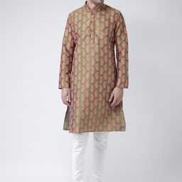 DEYANN Men Green Floral Printed Dupion Silk Kurta with Churidar-picture-11