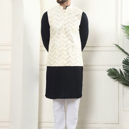 SOJANYA Checked Embroidered Thread Work Pure Cotton Churidar & Sequinned Nehru Jacket-picture-39