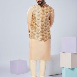 KISAH Mandarin Collar Regular Kurta With Churidar & Nehru Jacket-picture-34