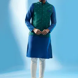 KISAH Mandarin Collar Regular Kurta With Churidar & Embroidered Nehru jacket-picture-28