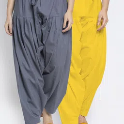 Jinfo Women Pack Of 2 Grey & Yellow Loose Fit Solid Cotton Salwar-image-26