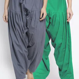 Jinfo Women Pack Of 2 Grey & Green Solid Pure Cotton Loose Fit Salwar-image-4