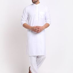 Benstoke Men White Pleated Kurta with Salwar-picture-3