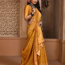 NK Textiles Yellow & GoldToned Ethnic Motifs Raw Silk Bhagalpuri Saree image 2
