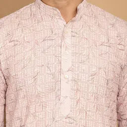 SOJANYA Floral Printed Band Collar Thread Work Regular Pure Cotton Kurta with Churidar image 2