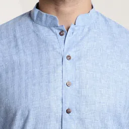 SOJANYA Men Blue & White Woven Design Kurta with Churidar image 5