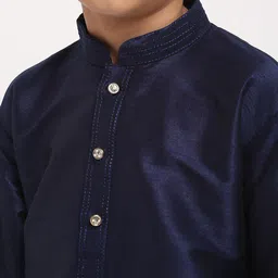 KRAFT INDIA Boys Navy Blue Regular Dupion Silk Kurta with Pyjamas image 5