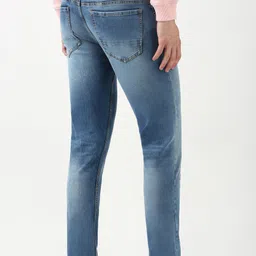 peter england Men Slim Mid Rise Dark Blue Jeans image 3