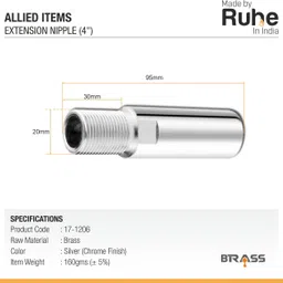 ruhe Full Brass 4 Inch Extension Nipple for Pipe Fittings Set of 4 (Chrome Finish) Faucet Nozzle image 2