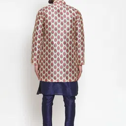 Kaifoo Men Navy Blue Solid Silk Blend Kurta with Churidar & Jacket image 3