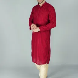 Exotic India Mandarin Collar Embroidered Regular Chikankari Straight Kurta with Churidar image 4