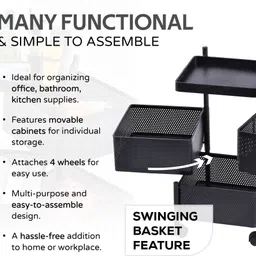 kuber industries Fruits/Vegetables Kitchen Rack 3-Layer Revolving Multipurpose Storage Rack with Wheels | Black Iron image 5