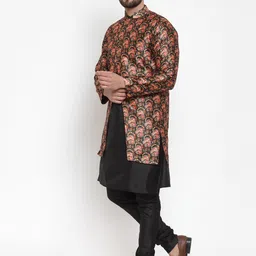 Kaifoo Men Multicoloured Floral Printed Angrakha Kurta with Churidar image 3