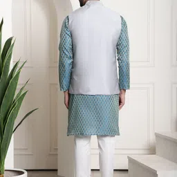 SOJANYA Ethnic Woven Design Jacquard Silk Cotton Kurta With Churidar & Nehru Jacket image 5
