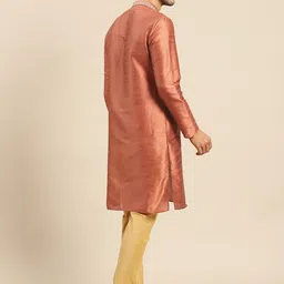 Amodh by Kisah Men Peach-Coloured Solid Kurta with Churidar image 5