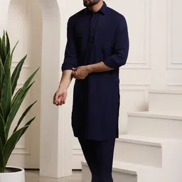 SOJANYA Thread Work Shirt Collar Pathani Pure Cotton Kurta with Pyjamas image 4