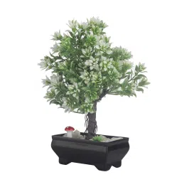 White Plastic And Polyester Blend 3 Branched Greenish White Leaves Bonsai Tree With Pot By Foliyaj image 4