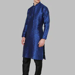 ROYAL KURTA Men Blue Ethnic Motifs Printed Dupion Silk Kurta with Churidar image 3
