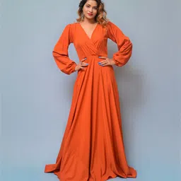 Women Maxi Orange Full Length Dress-image-97