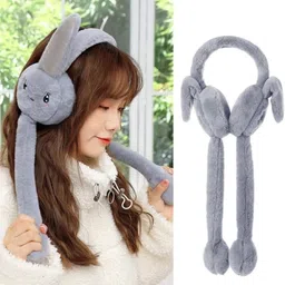 row luck Winter Funny 1 Grey Ear Muff Moving Air Pump Earmuff for Girls/Women's Ear Muff image 4