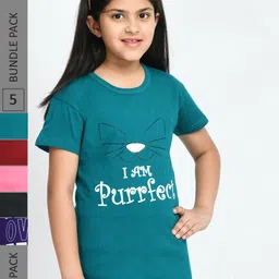 BAESD Girls Pack Of 5 Graphic Printed Cotton T-shirts-picture-57
