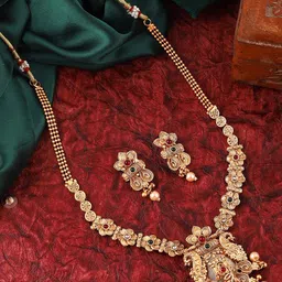 MANSIYAORANGE Women Gold-Plated Pearls Studded Jewellery Set-picture-38
